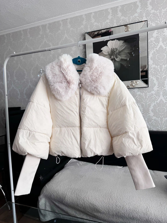 Cream Fur Collar Puffer Coat